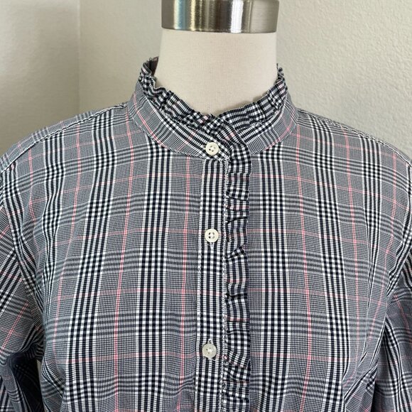 Lauren Ralph Lauren Womens Plus 1X Plaid Button Up Shirt Ruffle Collar Blouse - Picture 2 of 12